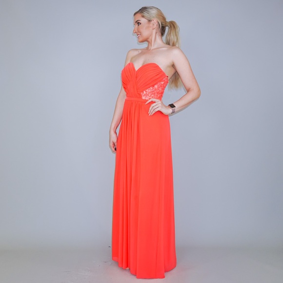 La Femme Coral Pink Evening Gown Prom Dress - Picture 3 of 16